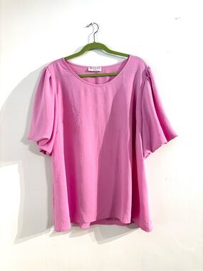 Discount Divas Boutique Pink Puff Sleeve Blouse 2XL Textured Scoop Neck Top